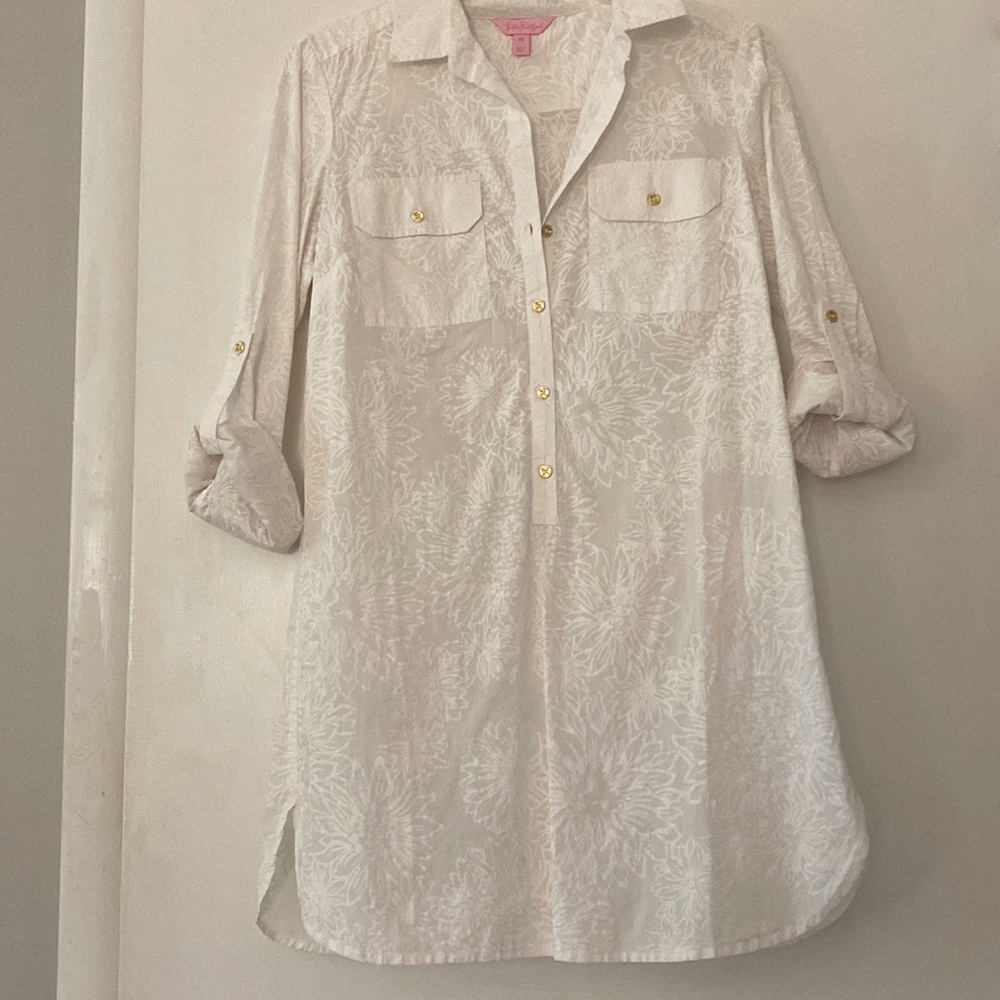 NWOT Lilly Pulitzer White Floral Tunic, size XS